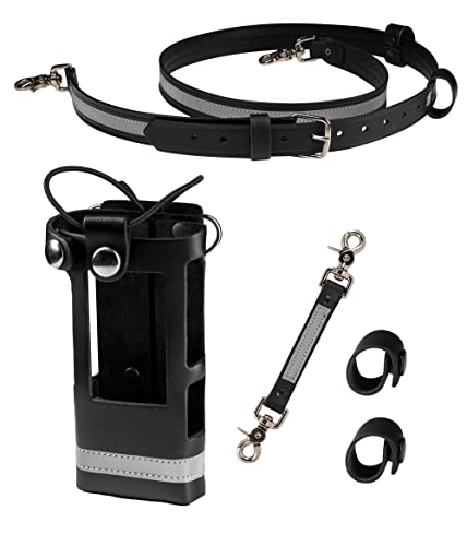 Perfect Fit Firefighter Reflective Radio Strap and Holder Leather Bundle Set Includes Radio Holster, Sway Strap, Cord Keepers Fits for Motorola APX 6000/6000XE/8000/8000XE