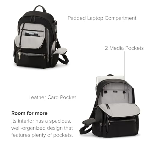 Image of TUMI - Voyageur Celina Backpack - Women's Work and Travel Bag - 16.0 inch X 10.6 inch X 6.5 inch - Holds Up to 16 inch Laptop - Black & Gunmetal Hardware
