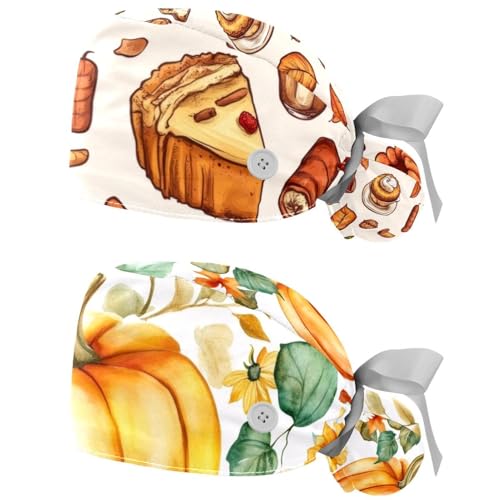 2 Packs Working Cap with Buttons & Sweatband, Thanksgiving Pumpkin