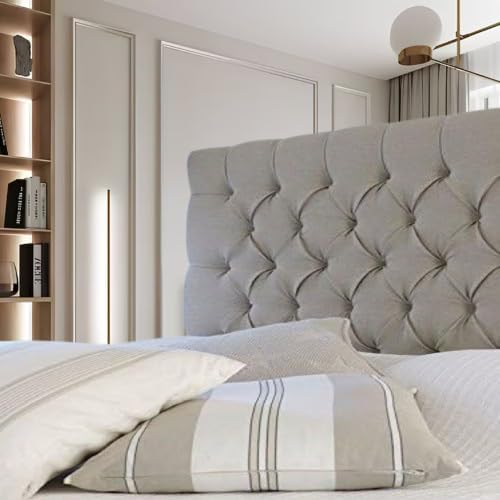 luxisleepltd Tufted Colchester Linen Turin Headboard for divan bed frame Single double king 20''/26''/30"/36''Tall (GT Grey, 5ft-26''Tall)