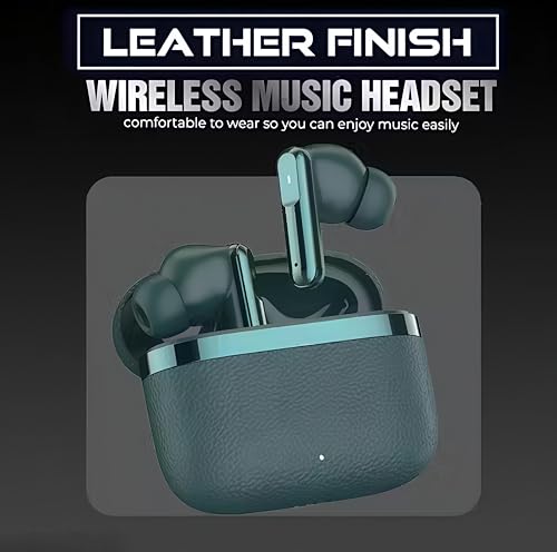 Image of Premium Wireless Earbuds, Navy Blue, IPX5 Water-Resistant, Ultra-Low Latency 50ms, Active Noise Cancellation, Smart Touch Controls, Crystal Clear Sound, Dynamic EQ,(LEATHERY Green)