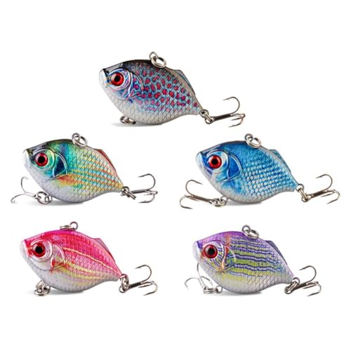 ZoraYorce Juego de 5 señuelos de plástico VIB, 4 cm, 8,8 g, cucharas vibratorias, cebo popper, cebo duro artificial, cebo VIB para lubina