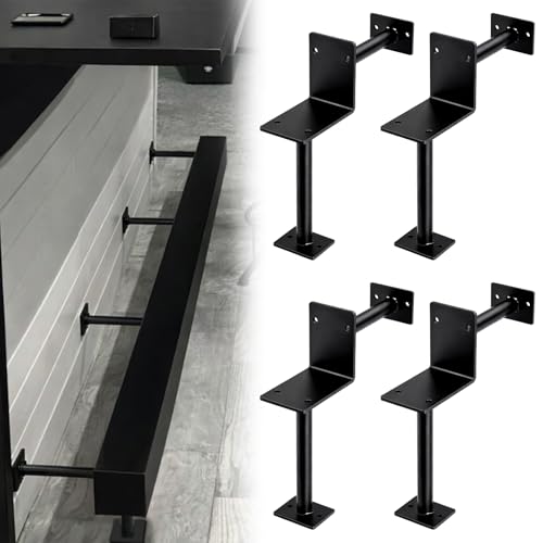 4 Pcs Bar Foot Rail Brackets Black Stainless Steel Bar Floor Mount Combination Bracket Kit for 3 Od Legs Dual Support Bars Railing Rest with Screw for Counter Tubing Rectangular Tube Railing