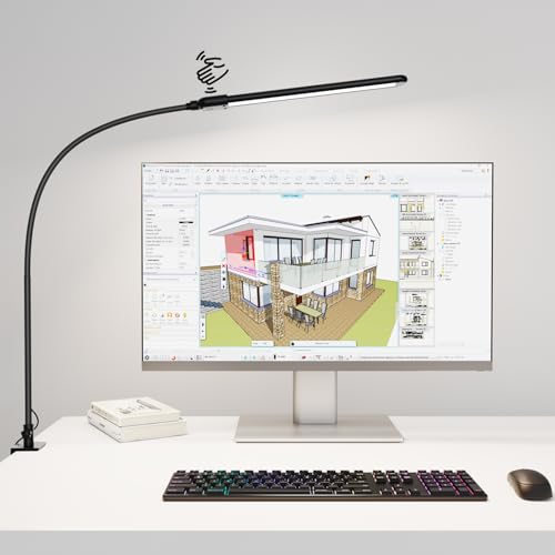 KableRika 12W Lámpara de escritorio LED regulable con control por gestos, lámpara de escritorio brillante con sujeción para oficina en casa, protección ocular, con 3 modos de color