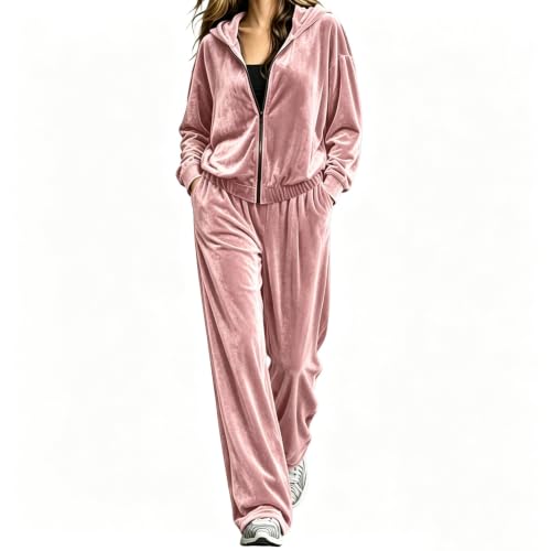 Velour Tracksuit Womens 2 Piece Velvet Zip Hoodie Wide Leg Y2K Sweatsuit - image 7