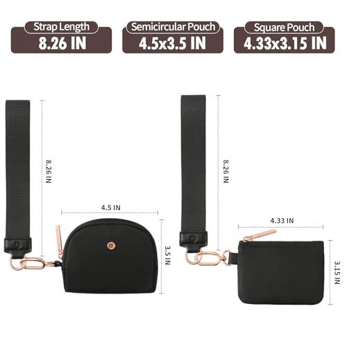 Image of Keychain Wallet Mini Zip Around Wristlet Wallets for Women Detachable Dual Pouch Wristlet Portable Coin Purse Small Wallets With RFID Blocking (Black & Rose Gold Hardware)