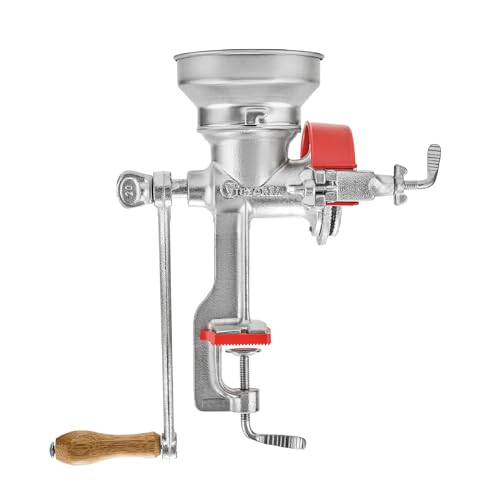 Victoria Manual Grain Mill, Cast Iron Hand Mill with Low Hopper for Grinding Coffee, Corn, Oats, Seeds, Adjustable Grind Thickness, Grain Grinder with Table Clamp