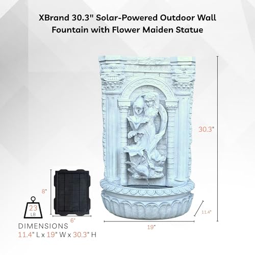 XBrand 30.3" Solar-Powered Outdoor Wall Fountain with Flower Maiden Statue, Antique Stone Waterfall Design for Garden, Yard Décor & Bird Bath, Polyresin by XBrand - Image 3