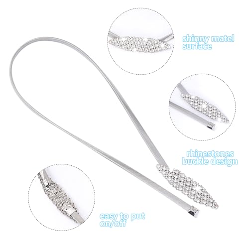 Metal Skinny Belt Elastic Rhinestone Sparkly Belt for Women Formal Dresses Suits Skirts3