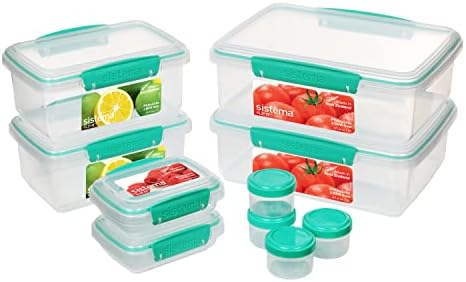 Sistema KLIP IT Food Storage Container Set | 2 L | Large Airtight Food Boxes with Clip-Close Lids | BPA-Free | Blue Clips | 3 Count