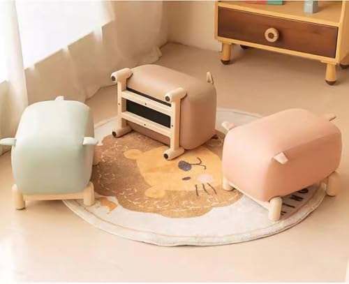 Taburete bajo suave de cerdito con patas de madera estables 6
