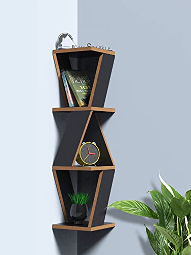 Image of Home Sparkle Triangular Corner Wall Shelf MDF Wall Shelf Rack Wall Mounted Floating Shelves (Black)