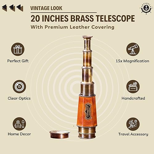 Antiqula Vintage 50,8 cm Sechskant Taper Messing Teleskop leistungsstarke Linse Marine Segler beobachten und Trekking Coronation of Elizabeth II Maritim Designer Nautische Replica