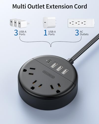 Ntonpower 15 Ft Extension Cord, Flat Plug Power Strip With 3 Ac Outlets And 4 Usb Ports thumb #5