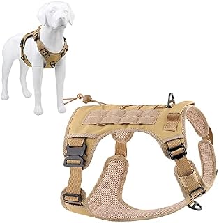 Plutus Pet Tactical Dog Harness, All Metal Buckles, No Pull Service Dog Vest with Handle, Adjustable Military Dog Harness with Hook & Loop Panels, for Small Medium Large Dogs, Khaki, S