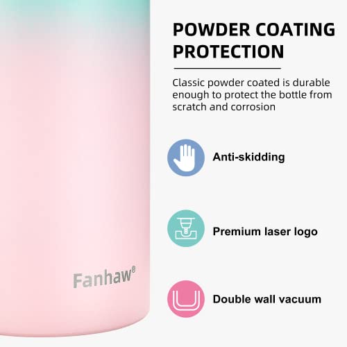 Fanhaw Insulated Water Bottle With Chug Lid - 40 Oz Double-Wall Vacuum Stainless Steel Reusable Leak & Sweat Proof Sports Water Bottle Dishwasher Safe With Anti-Dust Wide Mouth Lid (Green Pink) #TOP3