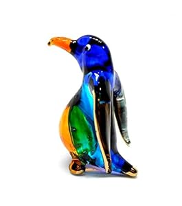 Handgefertigter Glas-Pinguin, Bunte Glasbl&auml;ser Vogel Figur, 5cm | Geschenk-Figuren