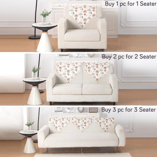 Image of HOKIPO Wildflower Breeze Quilted Sofa Backrest Cover Mat| 'Tassel Twigs' Series (IN-988-T7)