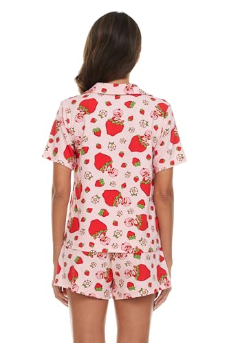 Strawberry Shortcake Women’s Pajama Set, Soft Stretchy Pajama Shorts & Short Sleeve,Notch Collar,Button Down Top4