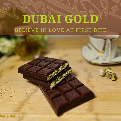 Dubai Chocolate Bar Pistachio | Viral Dark Kunafa Bar 4.6oz | Premium Belgian Dark Chocolate, Kataifi & Manuka Honey | Authentic Dubai Gold Recipe