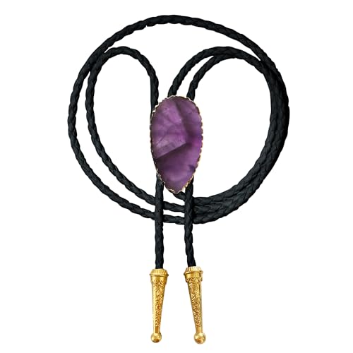 Image of Daisy Del Sol Gemstone Bolo Tie Braided Vegan Faux Leather Natural Stone Gold Handmade Necklace Adjustable Boho Western Jewelry
