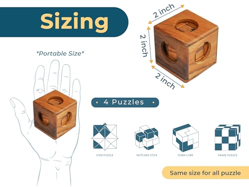 image for BSIRI Wooden Puzzle Box Set (4 Games) - Challenging Brain Teasers 3D P