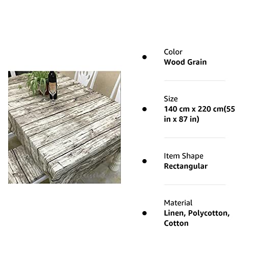 Jinsen Intage Wood Grain Tablecloth,Linen Embroidered Rectangle Washable Dinner Picnic Table Cloth,Assorted Size (140X220 Cm, 55X87Inch) #TOP5
