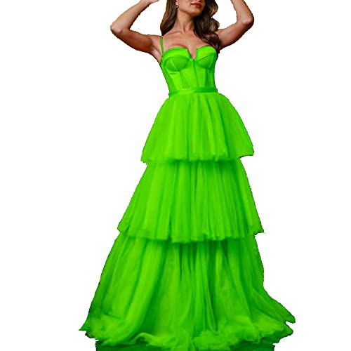 Robe de soirée formelle longue verte en taille 40 avec jupe à plusieurs niveaux