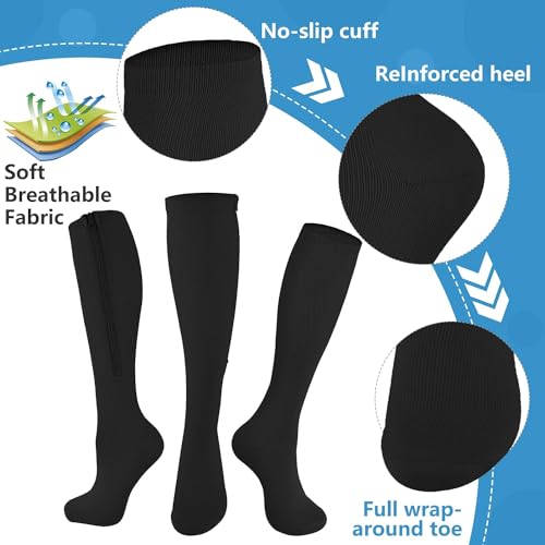 Image of bropite Zipper Close Toe Compression Socks for Women and Men 2 Pairs Knee high 15-20mmHg for Walking Running Nurses Pregnancy