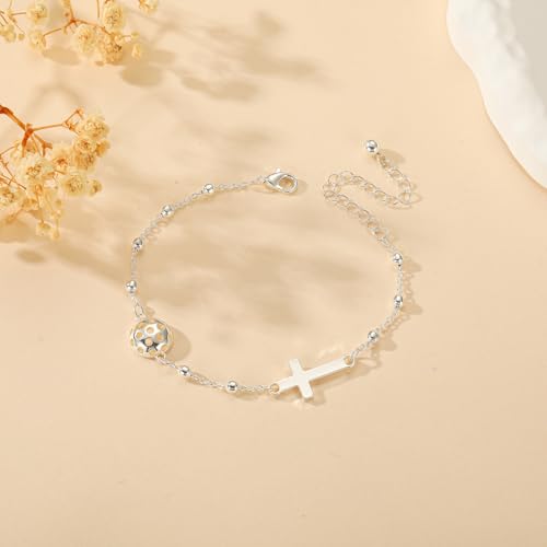 Image of Softball /Volleyball /Soccer /Basketball Football Bracelet for Girls Women, 14K Gold Plated Cross Link Chain Sport Accessories Christian Jewelry Gifts for Teens Team Coach Players