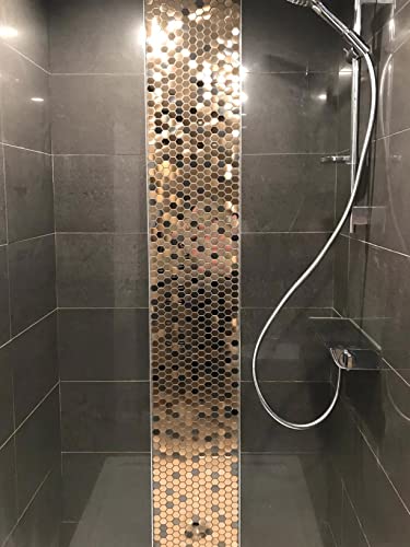 Blujellyfish Hexagon Stainless Steel Brushed Mosaic Tile Bronze Copper Color Black Bathroom Shower Floor Tiles Tstmbt021 (10 Square Feet) #TOP6