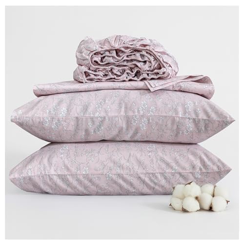 RUVANTI 100% Cotton Sheets Queen Size Satin Bed Set - Silky Soft Sateen Weave for a Luxury Hotel Feel, 16' Deep Pocket, Cooling, Breathable & Durable, 4 Piece, Pink Fusion