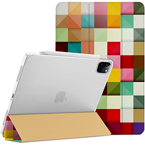 Image of DuraSafe Cases for iPad PRO 12.9 5 4 Gen 2021 2020 [iPad 12.9 Inch 5th 4th ] A2378 A2461 A2379 A2462 A2229 A2069 A2232 A2233 Trifold Printed Hard Smart PC Transparent Back Cover - Color Grid