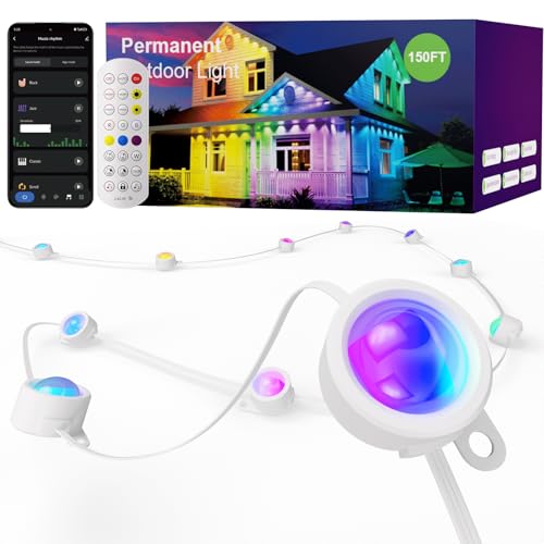 ISOPHO Permanent Outdoor Lights, RGB Smart String Lights with 75 Scene Modes, 150ft Eaves LED Light, Waterproof IP67, Great for All Holidays, Parties, Halloween, Christmas, App and Remote Control