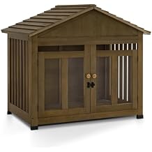 MCombo Wooden Dog House Furniture, Solid Wood Pet Kennel Indoor for Small/Medium Dogs, JD54 Brwon, Medium