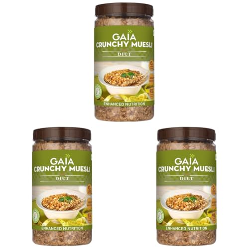 Image of GAIA Crunchy Diet Muesli - Low-Calorie, Protein Rich, High-Fiber Muesli Cereal Serves As A Healthy And Nutritious Breakfast Option With Zero Added Sugar. 1Kg Jar Pack - No Added Flavor (Pack of 3)