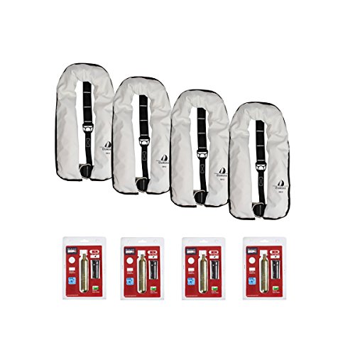 12skipper Lot de 4 Gilets de Sauvetage Automatiques ISO 165N avec Harnais, 4 Kits d'entretien Inclus, Blanc Cover