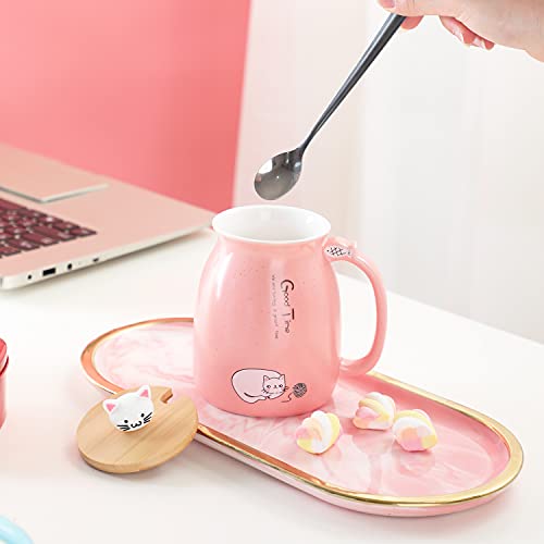 MengCat Taza Gato Linda Taza de café de cerámica con Tapa,Cuchara, Novedad Copa de la mañana Té Leche Navidad Jarra… - Imagen 7