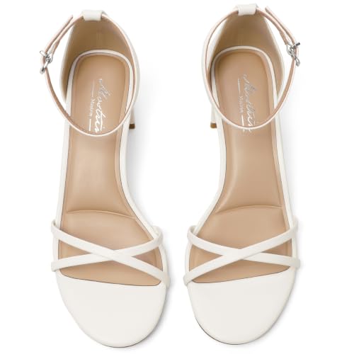 Image of Mostrin Chunky Heels for Women Round Open Toe Strappy Heeled Sandals Ankle Strap Dressy Block Low Heels for Party Wedding Prom Daily
