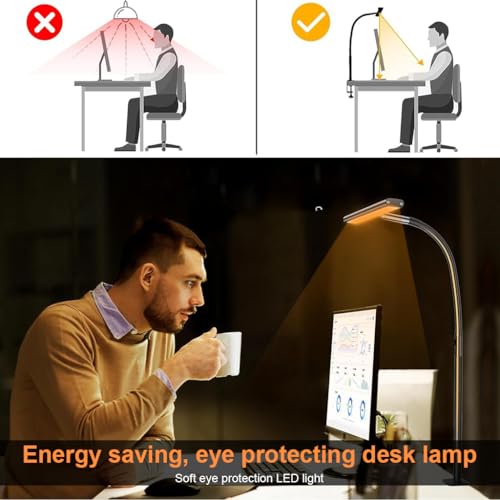 Image of ELEPHANTBOAT Tall LED Desk Lamp for PC Monitor & Study, Eye-Friendly 3-Color Dimmable 2700K-6500K USB-Powered Light with Stepless Brightness & Controller for Reading, Study, Workbench (Black)