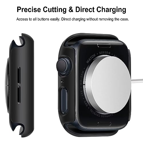 Image of VEMIGON Hard PC Case Compatible with Apple Watch SE3 /SE2 /SE /Series 6 /5 /4 44mm with Tempered Glass Screen Protector, Overall Protection Slim Bumper Cover for iWatch - (44mm Black)