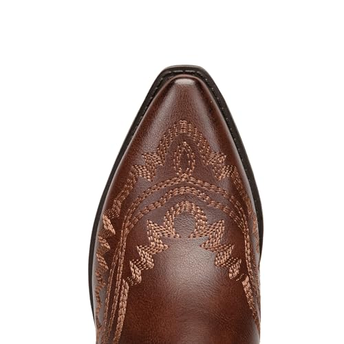 Athlefit Women's Square Toe Cowboy Cowgirl Boots Low Chunky Heel Embroidery Western Mid Calf Boots for Country Concerts4