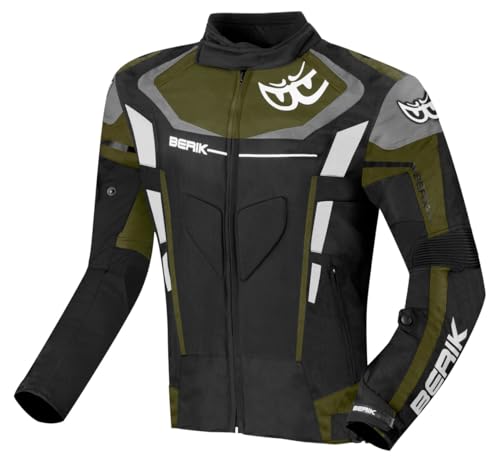BERIK Torino Evo impermeabile Giacca tessile moto, nero/grigio/verde, 52