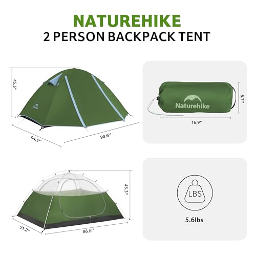 Image of Naturehike Bleik-B 2 Person 3 Person Tent, Lightweight Backpacking Tents for Camping, Double Layer Waterproof Camping Tent