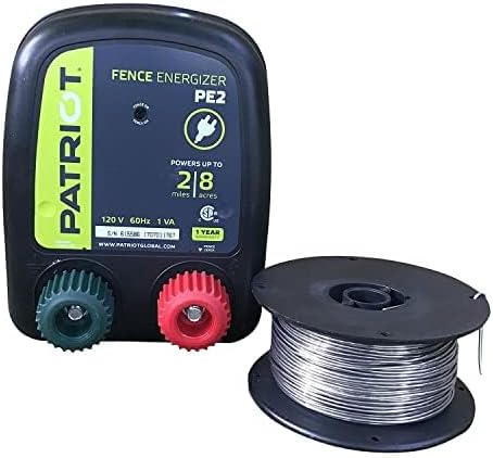 Patriot PE2 Electric Fence Energizer Plus 250-Feet Made in U.S.A. 17 Gauge Spool Aluminum Wire for Containing Pets and Keeping Out Small Nuisance Animals