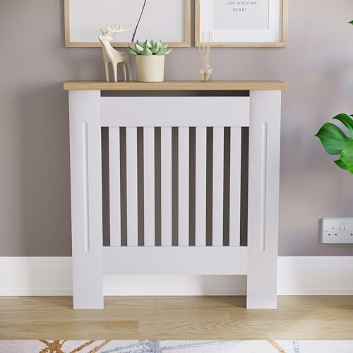 Vida Designs Arlington Cubierta de radiador Blanco - Pequeño - Estilo Shaker Moderno con Lamas Verticales para Mejor circulación del Calor - H83.3xW78xD19cm - MDF Pintado con repisa de Madera - imagen 7