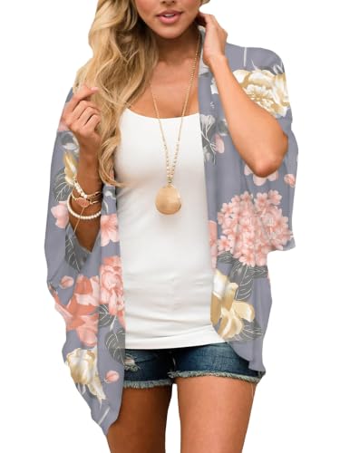 Image of Chunoy Women Floral Beach Wear Cover Up Chiffon Kimono Cardigan Open Front Blouse Top