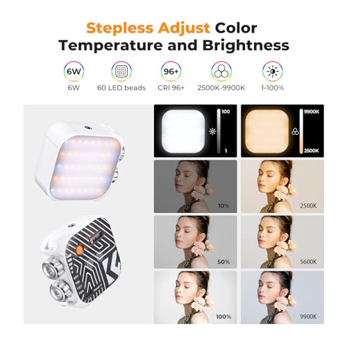 Image of K&F CONCEPT RGB Video Light 21 Light Effects, 2500K-9900K, CRI 96+, White | 360 Full Color Portable Light, Magnetic Rechargeable LED Panel Camera Light with 1 /4 inch Screw Mount for Vlogging, Selfie L01