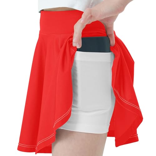Little Girls Flowy Athletic Skirt with Shorts Tennis Skirts Skort for Cheer Running Red4