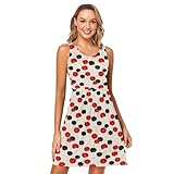 decor gift Vestidos cortos de cuello redondo blanco roto y rojo, Poppy Off White Red, M